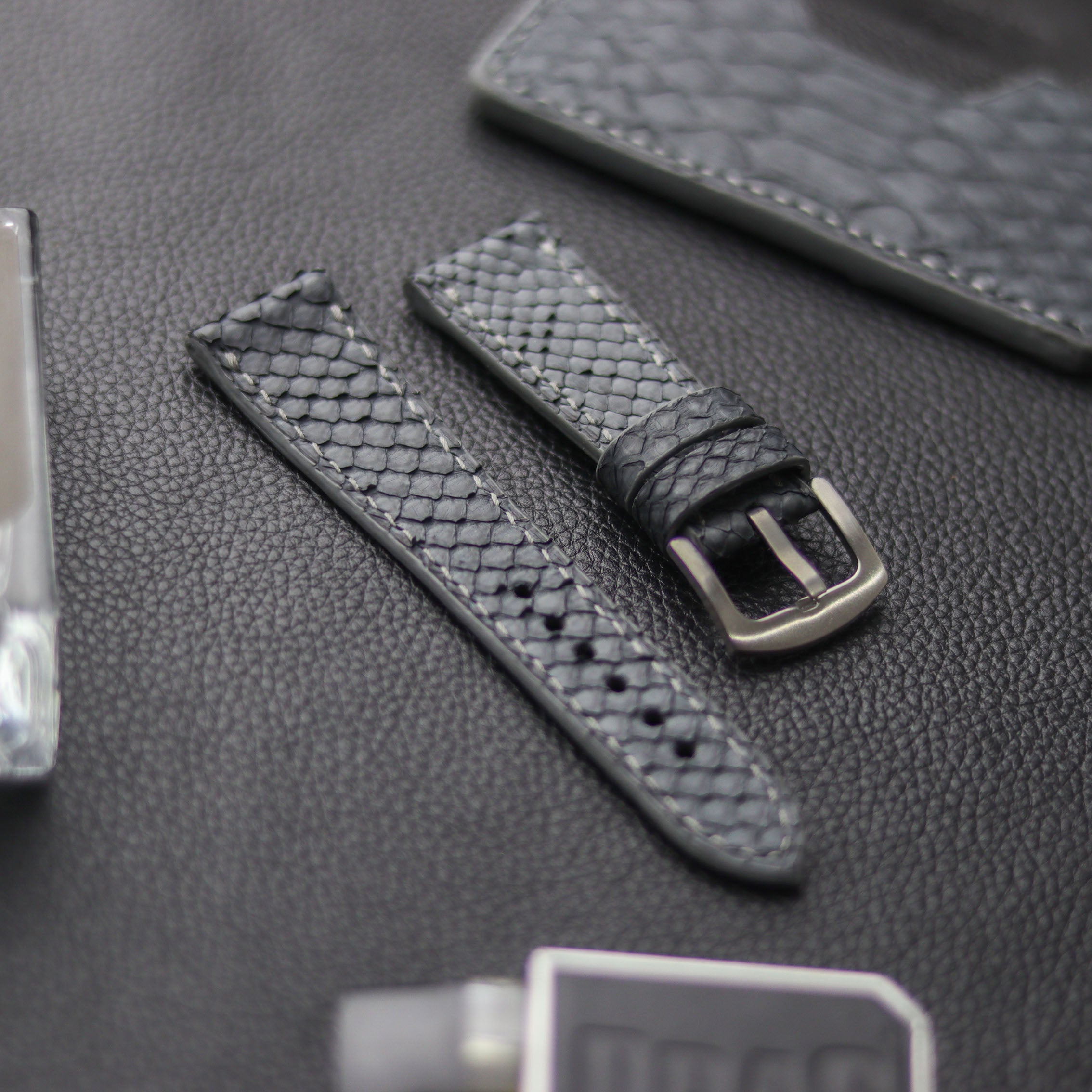 PYTHON SKIN WATCH STRAPS - SLATE GRAY